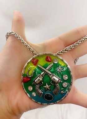 复古银精美蝴蝶手枪小天使爱心短款项链S7