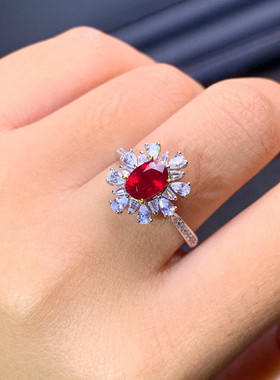 女s925银高贵款红色礼物红宝石