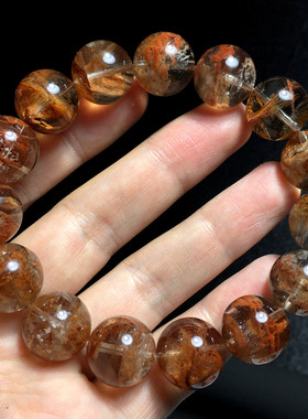 天然红泥骸骨手串闪灵水晶手链