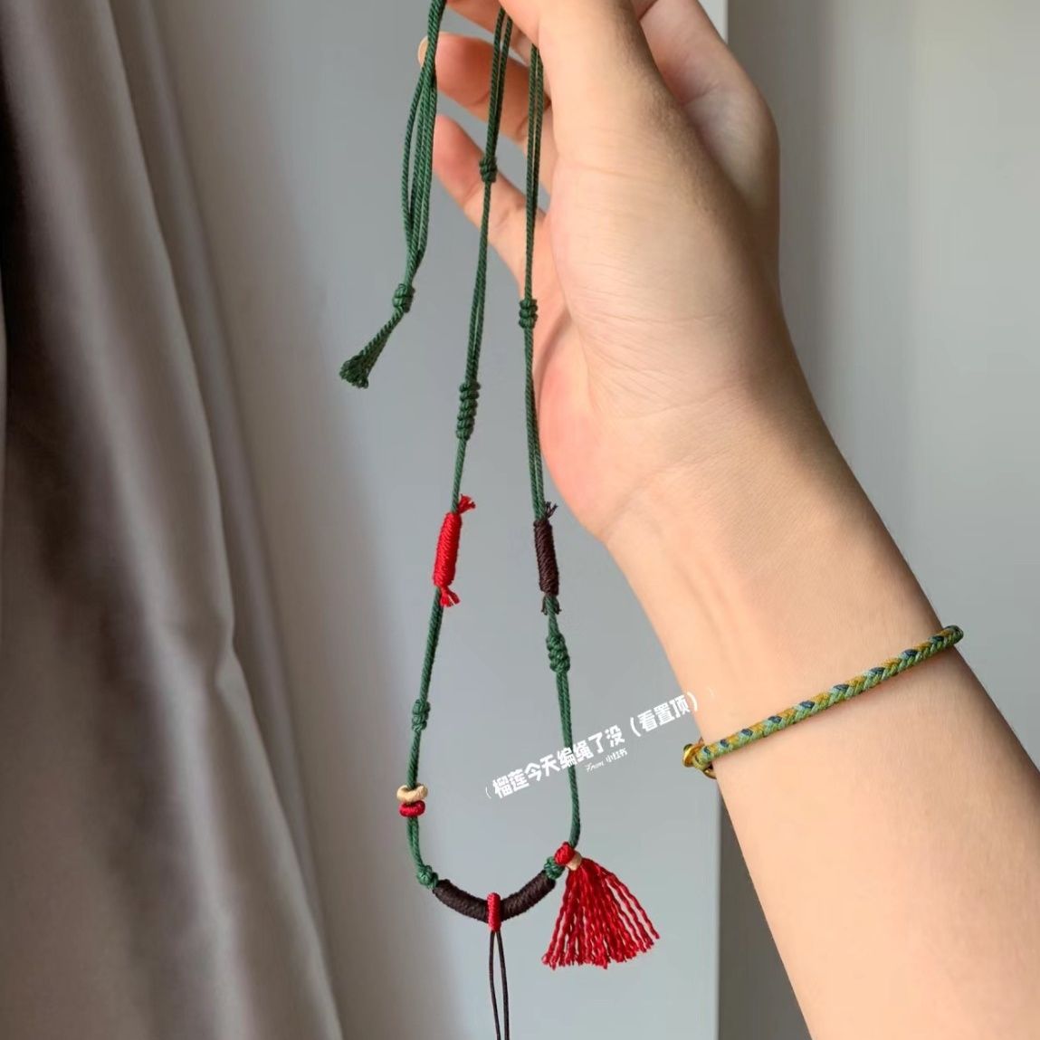 藏式棉线手工项链编织棉绳调节纯手工唐卡吊坠毛衣蜜蜡民族挂绳 - 图0