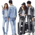 2019 mùa thu mới cặp đôi denim phù hợp với xu hướng nam Phiên bản Hàn Quốc của chiếc áo khoác nữ hai mảnh cỡ lớn tự trồng - Cao bồi