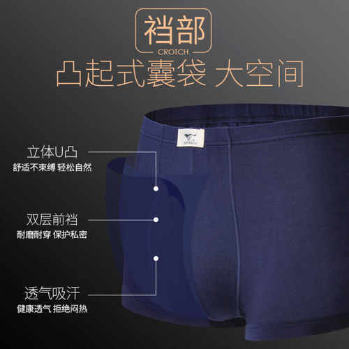 七匹狼男士内裤莫代尔纯色透气平角裤男生青年中腰抗菌男式四角裤 - 图0