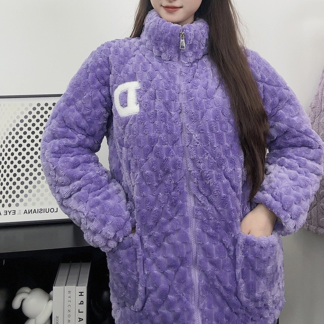 睡衣女冬加厚保暖拉链三层夹棉法兰绒大码外穿家居服套装立领纯色,淘宝优惠券,粉丝福利购,淘宝优惠卷