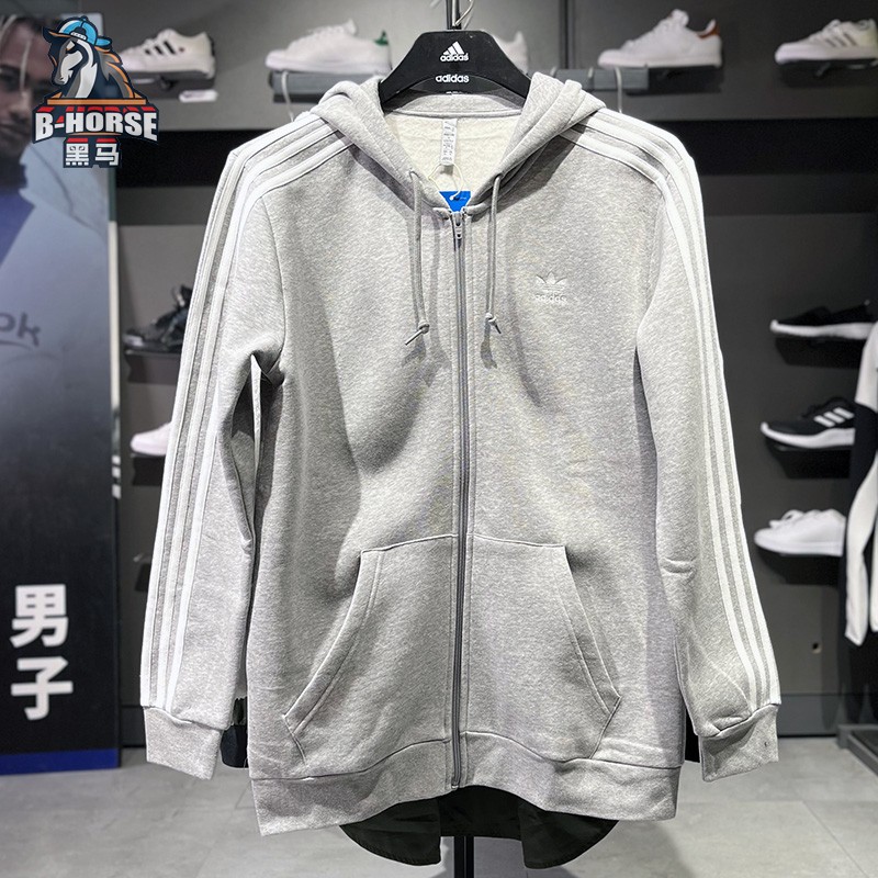 阿迪达斯外套ED5969三叶草男卫衣Adidas灰色运动服开衫加绒女夹克