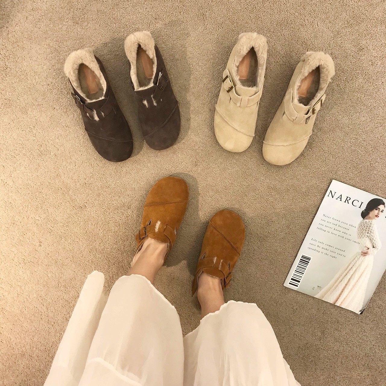 厚底小众设计感复古加绒勃肯鞋女秋冬外穿真皮保暖孕妇豆豆棉鞋,淘宝优惠券,粉丝福利购,淘宝优惠卷