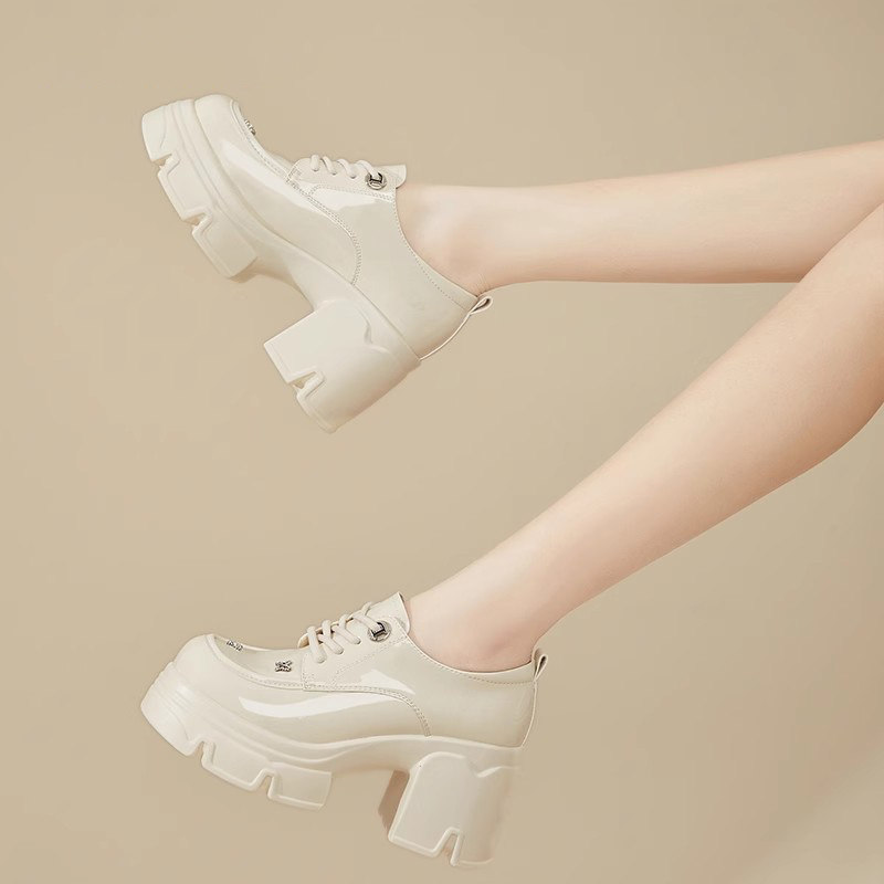 厚底增高乐福鞋女鞋2025年新款春秋系带粗跟单鞋女高跟英伦小皮鞋,淘宝优惠券,粉丝福利购,淘宝优惠卷