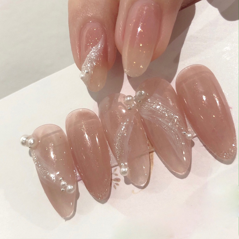 手工美甲片成品 网红同款芭蕾甲片 新娘磨砂甲片 显白镶钻 包邮