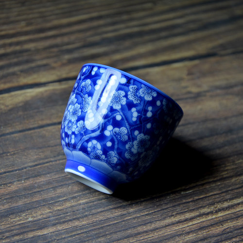 景德镇陶瓷茶杯 青花霁蓝品茗杯 功夫茶杯茶具主人杯普洱茶杯单杯 - 图0