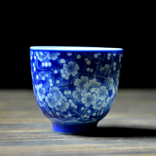 景德镇陶瓷茶杯 青花霁蓝品茗杯 功夫茶杯茶具主人杯普洱茶杯单杯 - 图3