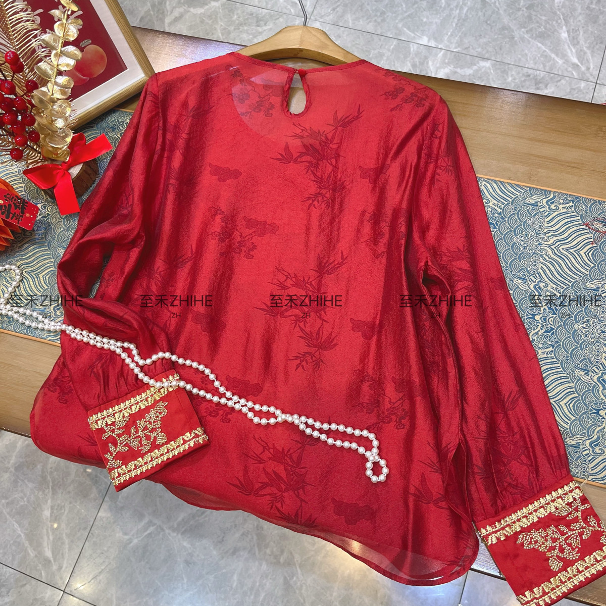 木禾-钱新中式人丝提花拼绣口醋酸钉珠圆领上衣小衫YS4-t366,淘宝优惠券,粉丝福利购,淘宝优惠卷