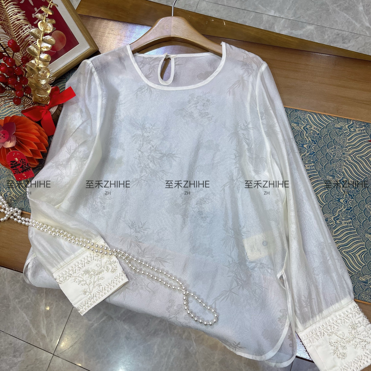 木禾-钱新中式人丝提花拼绣口醋酸钉珠圆领上衣小衫YS4-t366,淘宝优惠券,粉丝福利购,淘宝优惠卷