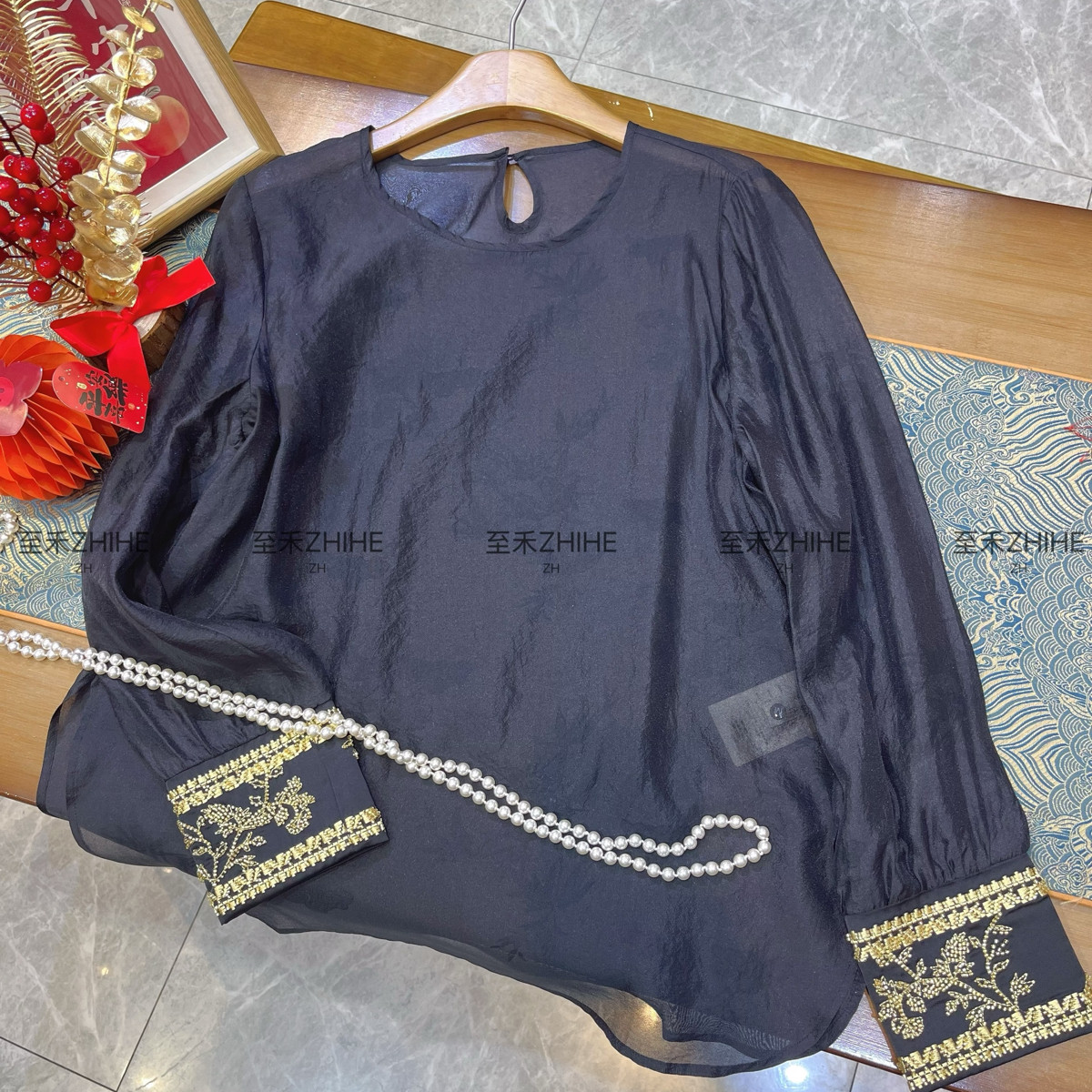 木禾-钱新中式人丝提花拼绣口醋酸钉珠圆领上衣小衫YS4-t366,淘宝优惠券,粉丝福利购,淘宝优惠卷