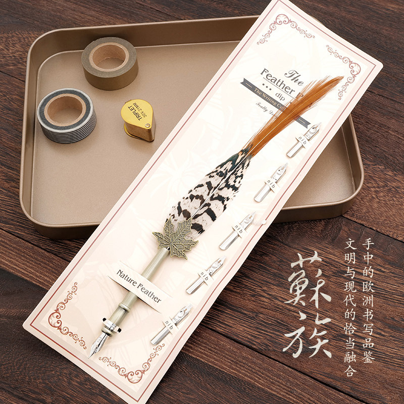 欧式复古羽毛笔手工金银粉墨水蘸水笔钢笔装生日礼物送女学生用,淘宝优惠券,粉丝福利购,淘宝优惠卷