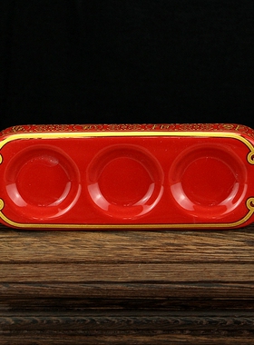 陶瓷供杯招财描金浮雕莲花三连招财进宝酒杯家用财神爷专用供水杯