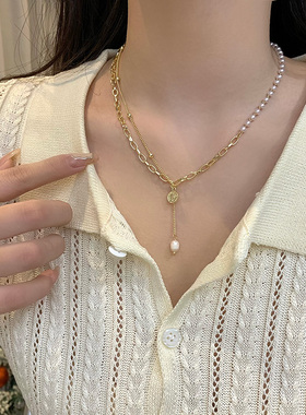 网红气质复古珍珠项链双层叠戴