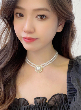 复古法式双层珍珠项链女