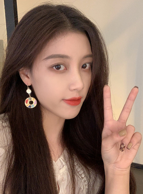 复古法式撞色圆形耳环女
