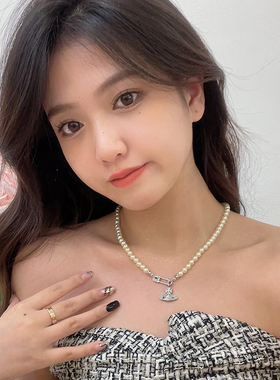 土星珍珠项链女别针立体星球颈链