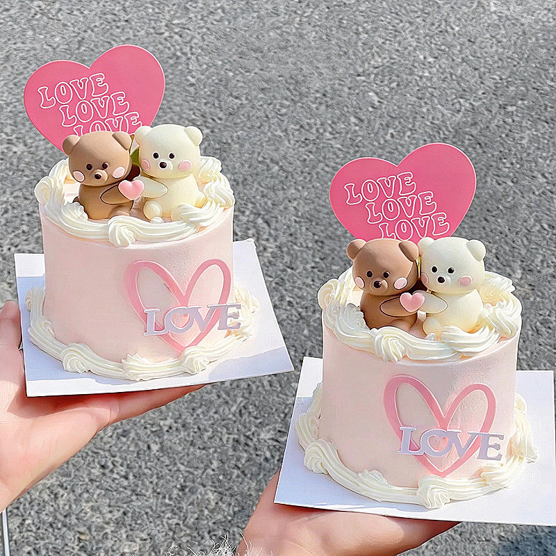 2.14情人节爱心抱抱熊蛋糕装饰摆件情侣告白心形love亚克力插件,淘宝优惠券,粉丝福利购,淘宝优惠卷