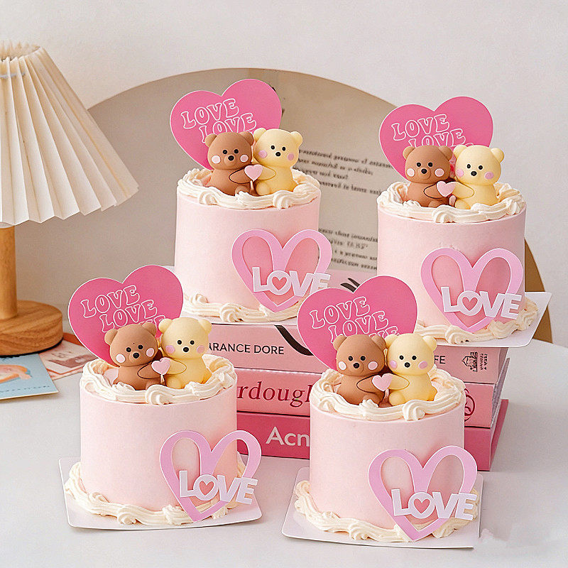 2.14情人节爱心抱抱熊蛋糕装饰摆件情侣告白心形love亚克力插件,淘宝优惠券,粉丝福利购,淘宝优惠卷
