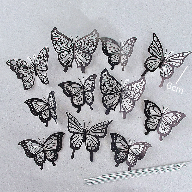 小红书简约唯美黑色系炫彩白色蝴蝶蛋糕装饰品女神生日情人节蛋糕