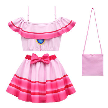 ເດັກຍິງ Summer Swimsuit Suit Super Mario Princess Peach Skirt ເດັກນ້ອຍ Elastic Strap ສູງ Split Swimsuit