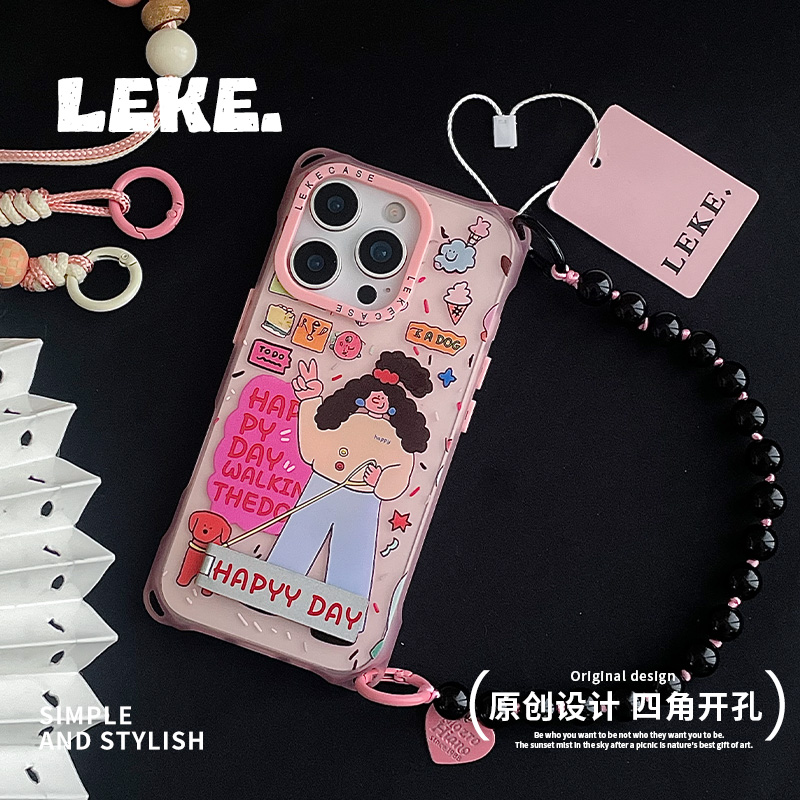 韩系快乐女孩适用苹果15手机壳带挂绳13斜挎可背iphone16promax四角开孔17支架12背带斜跨14链条手提imd华为 - 图1