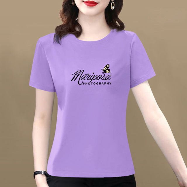 ແມ່ອາຍຸກາງປີຝ້າຍບໍລິສຸດ T-shirt ແມ່ຍິງສັ້ນແຂນສັ້ນບາງສ່ວນ 2025 summer ໃຫມ່ແບບຕ່າງປະເທດ slimming ຂະຫນາດໃຫຍ່ທ້ອງກວມເອົາເທິງ