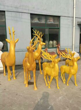 圣诞鹿拉车雪人户外雕塑玻璃钢