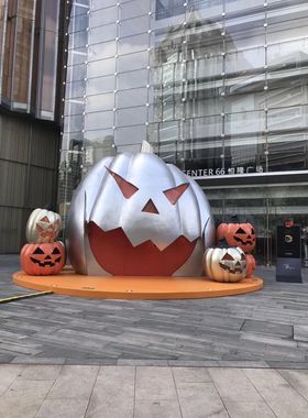 玻璃钢万圣节南瓜灯雕塑复活节卡通搞怪笑脸鬼脸南瓜怪骷髅头摆件