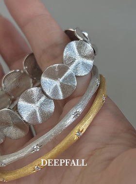 DEEPFALL S925银小众设计复古高级感缎面纹理弹力纯银手链约13.5g