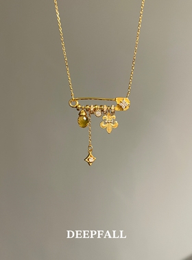 DEEPFALL 鸢尾别针项链意式精工小众设计锁骨链轻奢S925纯银项链