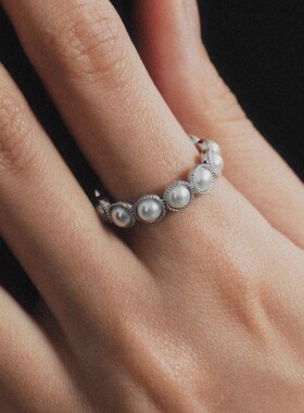 FataViam原创松弛感循环天然珍珠镶嵌银饰开口可调节戒指