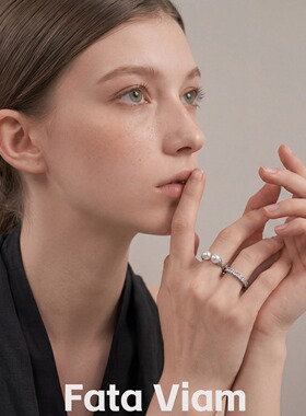 FataViams925银珍珠莫桑钻石满钻开口组合戒指女气质轻奢高级感