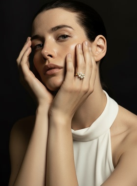 FataViam925银珍珠莫桑钻石水晶小众高级感可调节开口食指戒指女