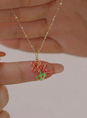 来图定制925纯银情侣项链亲子图案宝宝涂鸦手绘儿童画送老婆礼物