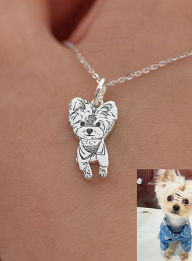 宠物项链照片定制吊坠纯银小狗猫纪念品戒指手链耳环925儿童涂鸦