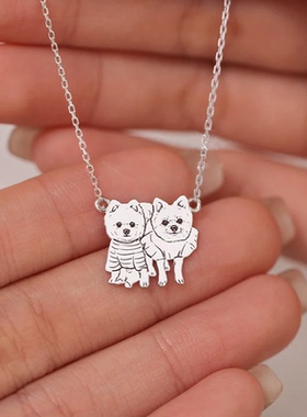 宠物照片定制项链小狗猫兔925纯银猫猫项链小众设计感毛衣锁骨链