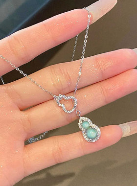 蓝水葫芦镶满钻银项链新中式玉髓