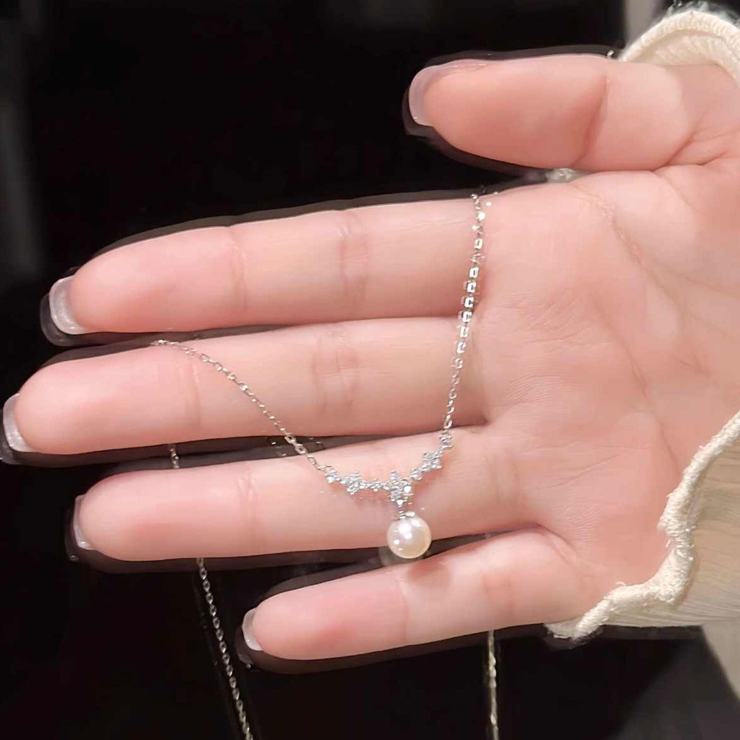 「春日樱花」花朵锆石珍珠S925纯银项链高级感轻奢小众锁骨链礼物