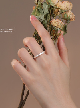 【循环】简约磨砂扭纹s999纯银小众情侣戒指足银开口对戒礼品