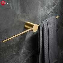 Free Punching Hair Towel Rack Full Copper Pole Minimalist Light Extravagant Style Toilet Bathroom Single Rod Wire Drawing Gold Towel Rod Tug Shoe Rack