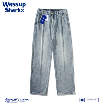 WASSUP American street retro distressed jeans ຍີ່ຫໍ້ຄົນອັບເດດ: ຮ້ອນຂອງຜູ້ຊາຍກາງເກງກາງເກງຂາຍາວຊື່