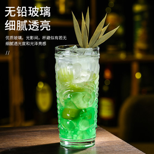 加厚玻璃tiki鸡尾酒杯鬼脸提基杯酒吧 人脸酒杯僵尸鸡尾酒冷饮杯 - 图1