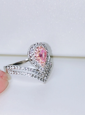 925银镀彩金高碳女钻石戒指双层