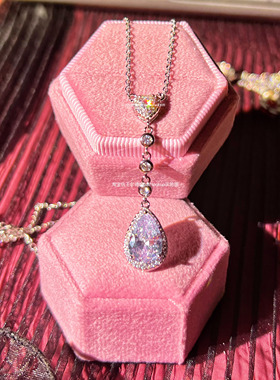 复古水滴彩色高碳钻项链女