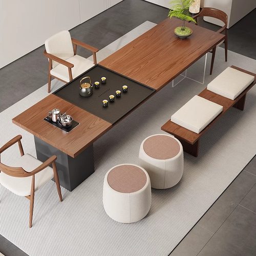 老板办公室大型实木茶桌会客接待泡茶桌高档茶台带茶盘烧水壶一体 - 图0