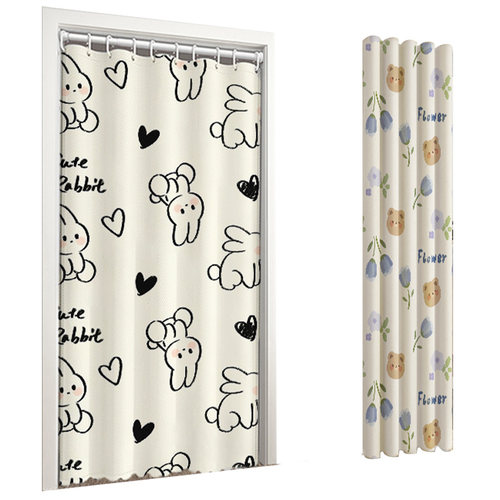 免打孔伸缩杆门帘家用窗帘遮挡隔断空调挡风魔术贴帘子遮光布wq - 图0