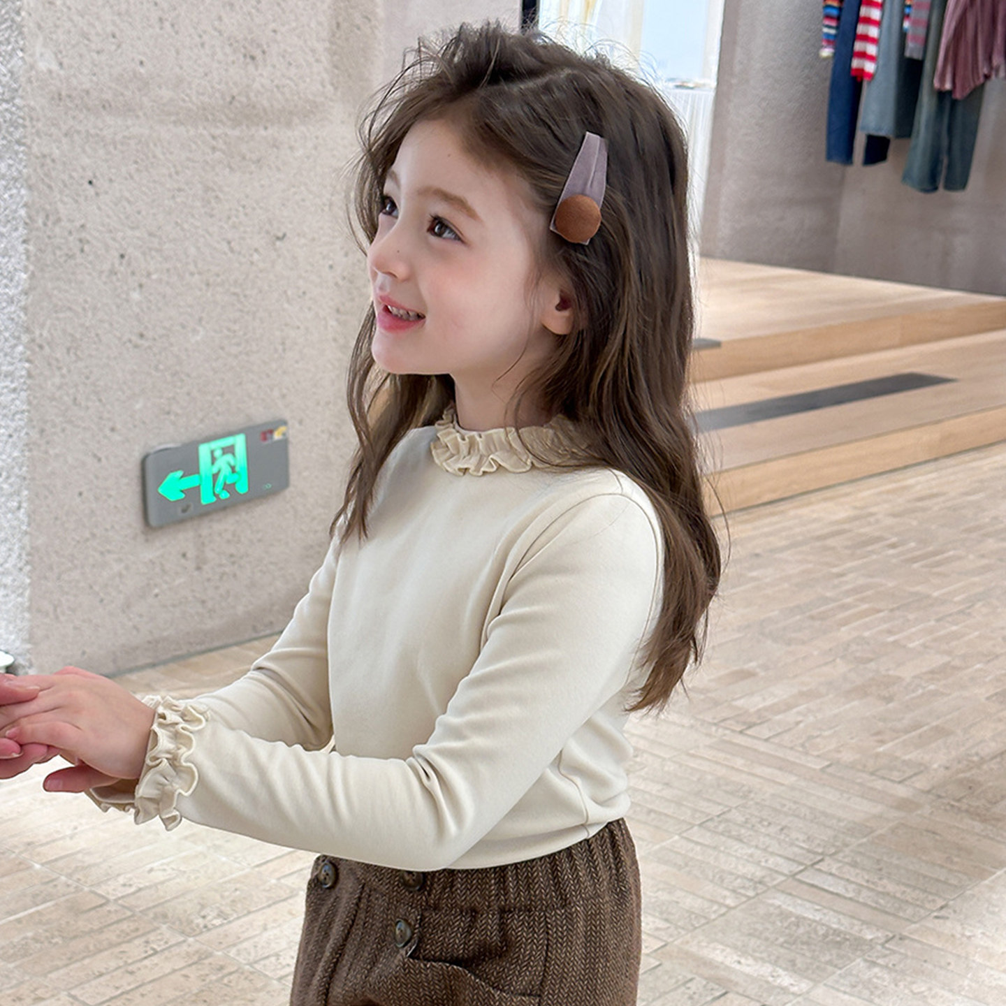 女童花边领打底衫长袖春秋冬儿童米杏色纯棉t恤女孩宝宝加绒内搭,淘宝优惠券,粉丝福利购,淘宝优惠卷