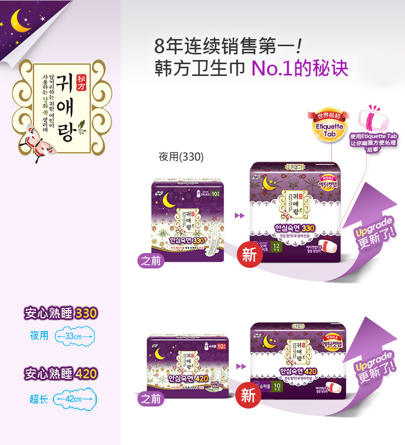 韩国贵艾朗贵爱娘正品姨妈巾卫生巾 LG生活健康个护海外卫生巾